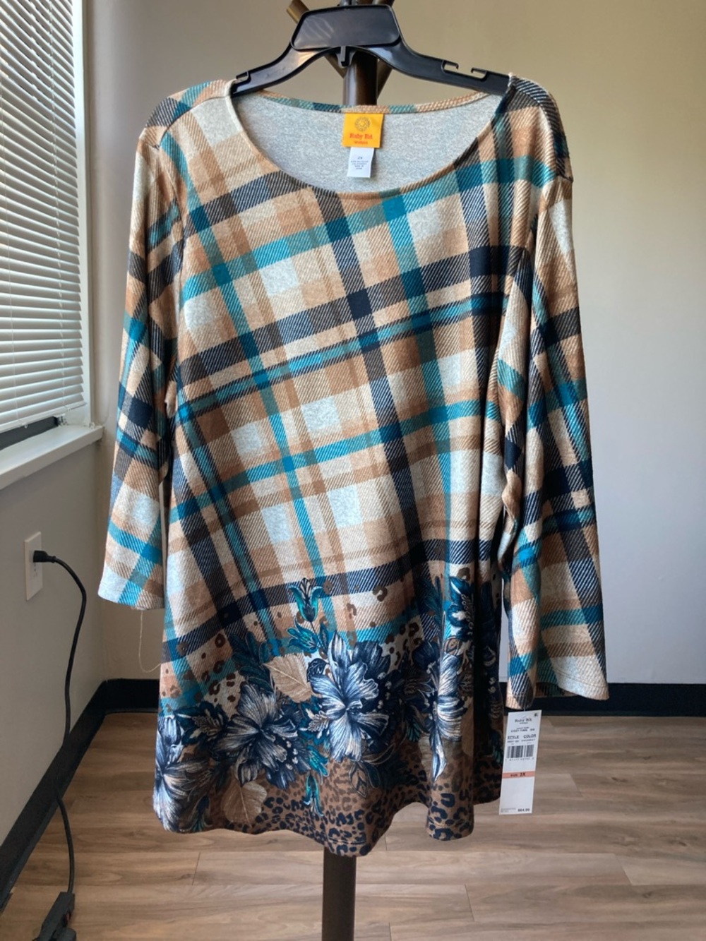 Ruby Rd plaid print floral print top casual business casual 2X - Picture 4 of 17